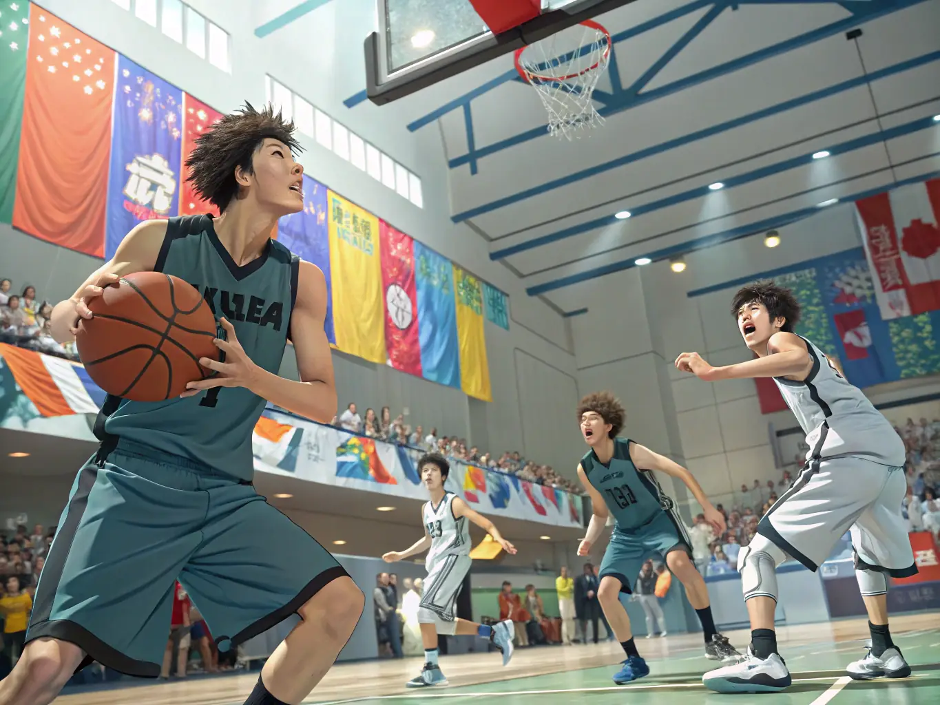 A dynamic image of children participating in a basketball clinic, showcasing skill-building and teamwork.
